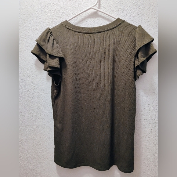 Olive Ruffle Sleeve Top - Picture 2 of 9